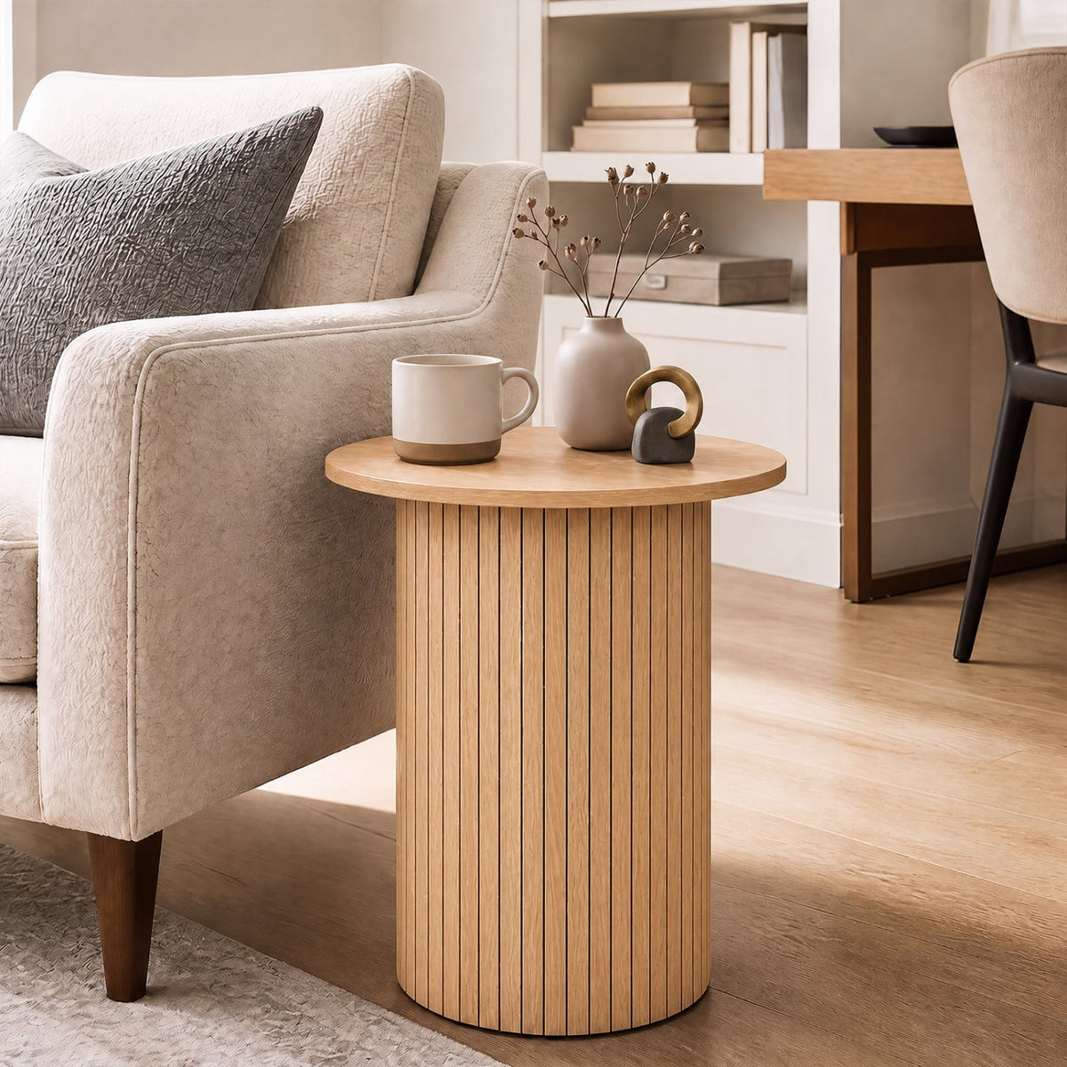 18 inch round fluted pedestal side table by DirectDeals, view 2