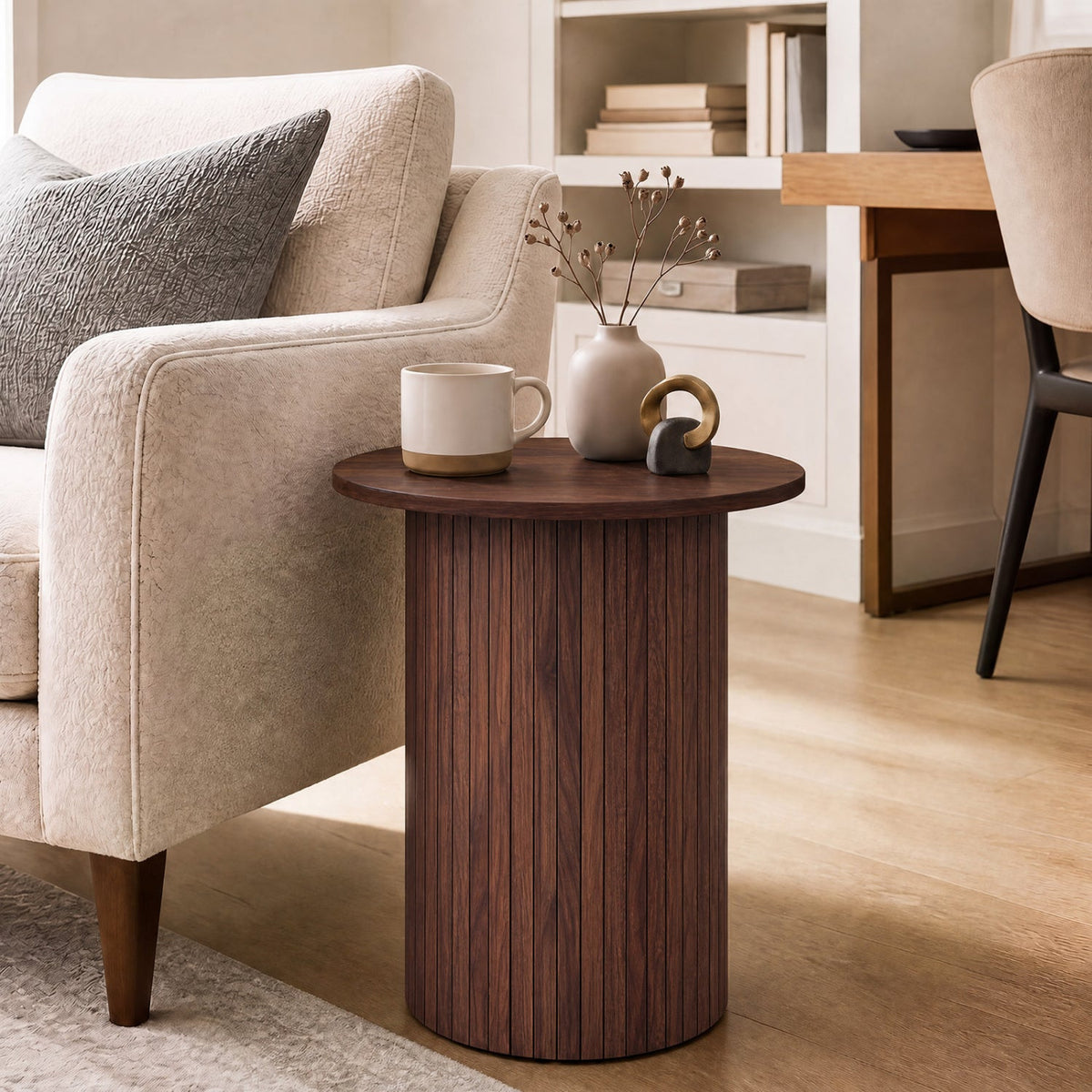 18 inch round fluted pedestal side table by DirectDeals, view 9