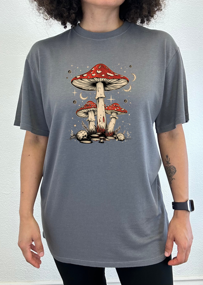 Boho Retro Hippie Mushrooms Natural unisex bamboo graphic T-shirt – view 8