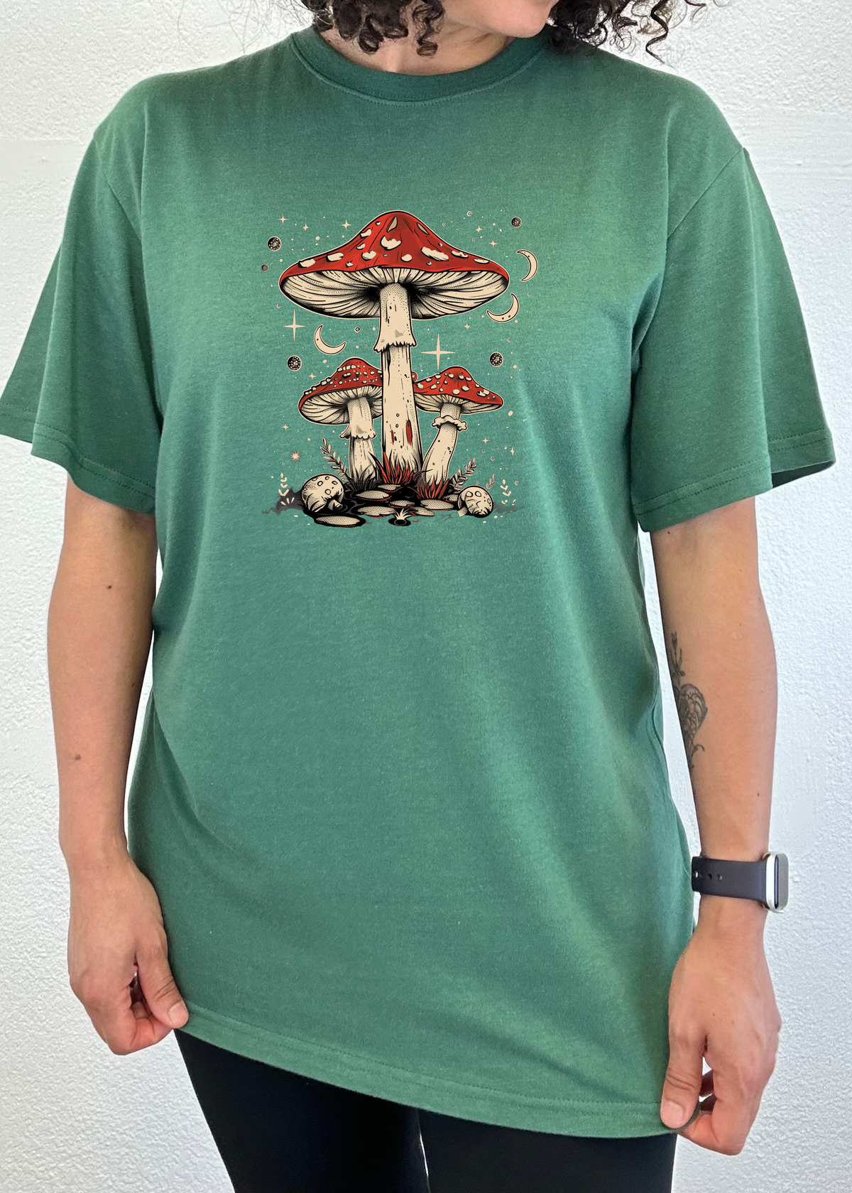 Boho Retro Hippie Mushrooms Natural unisex bamboo graphic T-shirt – view 6