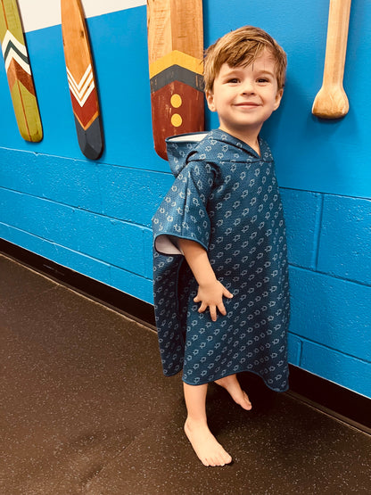 Microfiber blue fish waffle wearable towel by Keep the Littles Wild