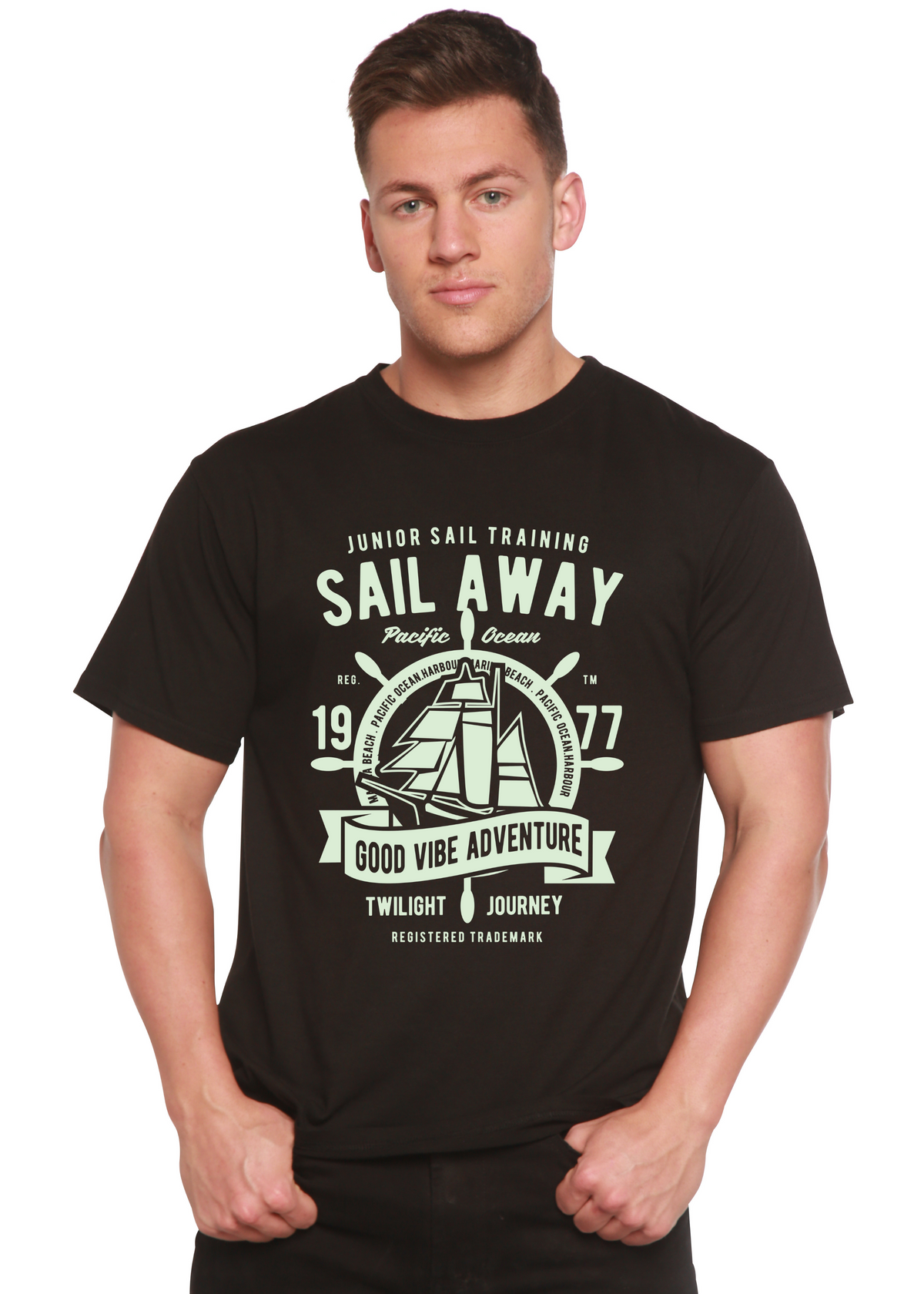 Sail Away men's bamboo graphic T-shirt – view 2