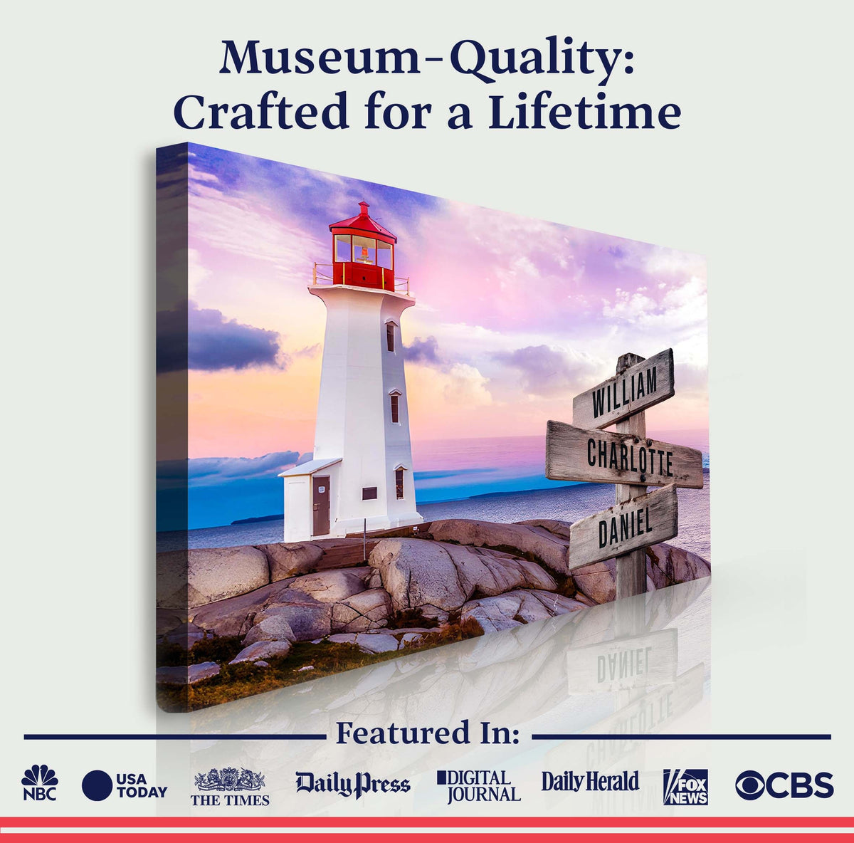 Lighthouse Family Names Sign by Tailored Canvases