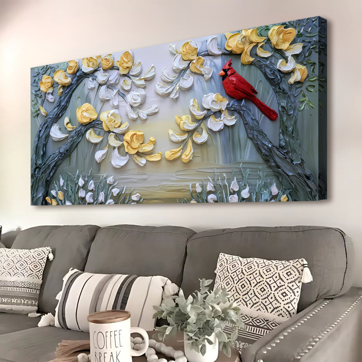 Golden Petals and Scarlet Wings Wall Art by Tailored Canvases