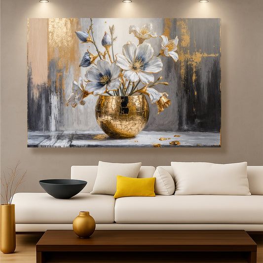 Magnolia Bloom in Gold Abstract Wall Art by Tailored Canvases