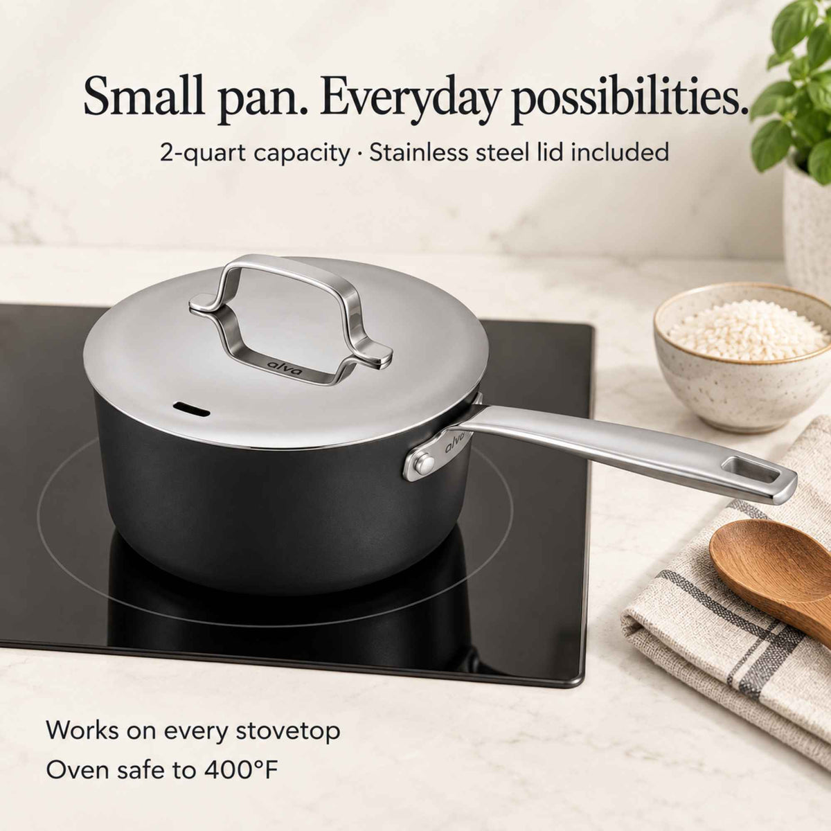 Ceramic Nonstick Saucepan with Lid, 2-Qt by Alva Cookware