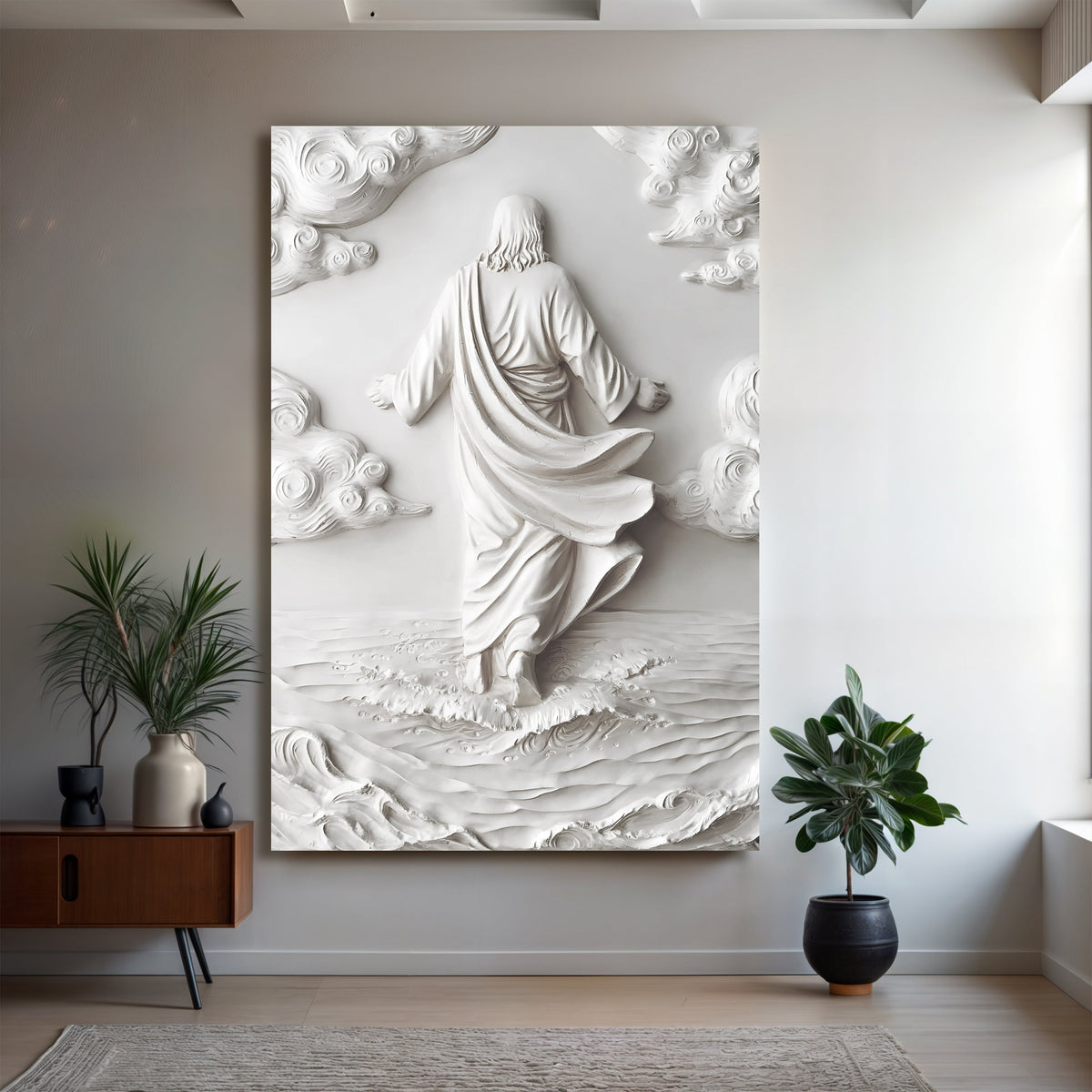 3D Minimalist Jesus Walking on Water Wall Art canvas by Tailored Canvases
