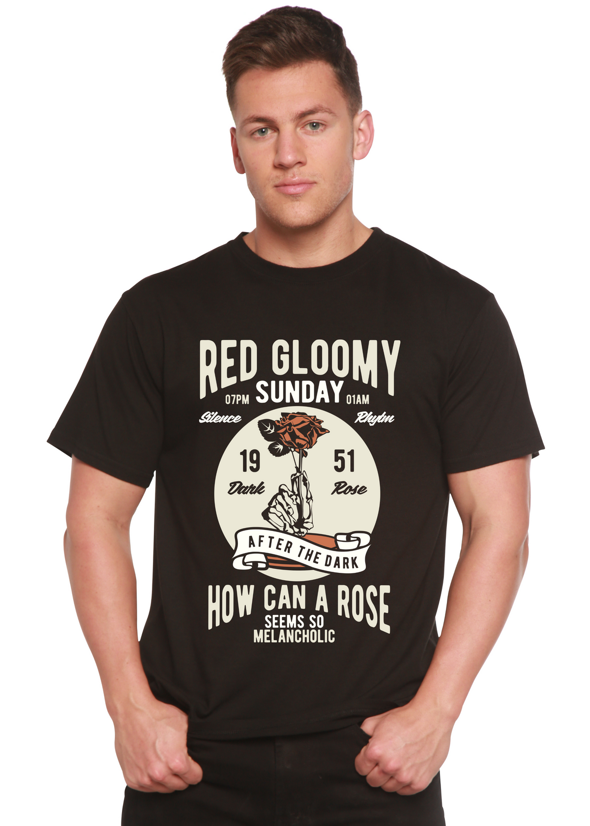 Red Gloomy men's short sleeve graphic T-shirt in bamboo viscose and organic cotton