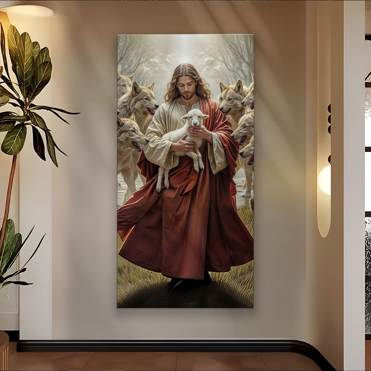 Jesus Protects The Lamb From Wolves Faith Wall Art VI by Tailored Canvases