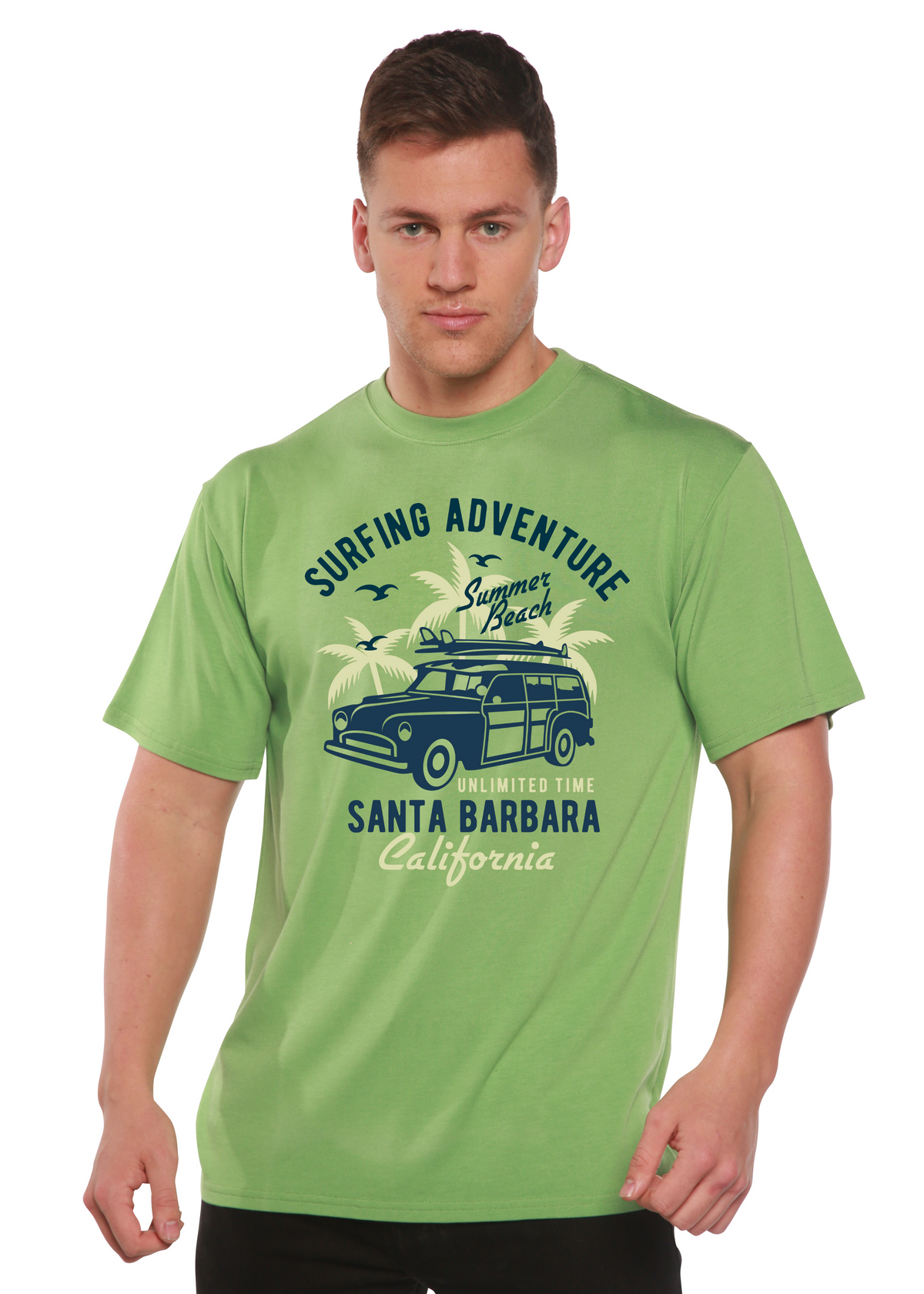 Surfing Adventure men's short sleeve graphic T-shirt in bamboo viscose and organic cotton