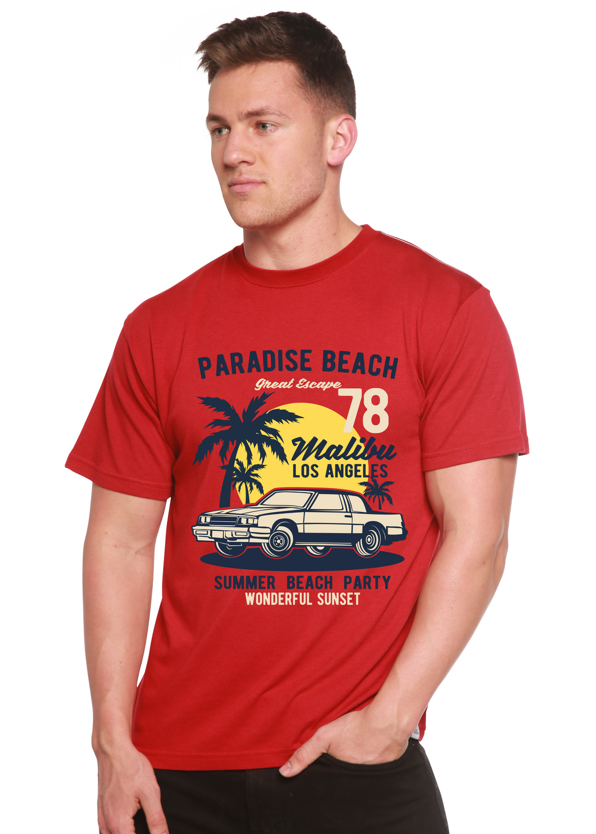 Paradise Beach men's bamboo graphic T-shirt – view 4