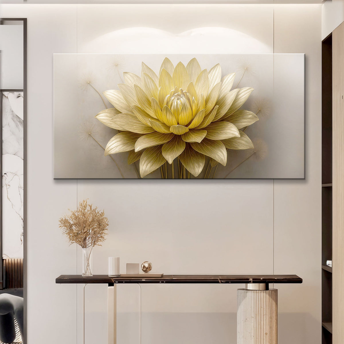 Golden Lotus Minimalist Abstract Wall Art III by Tailored Canvases