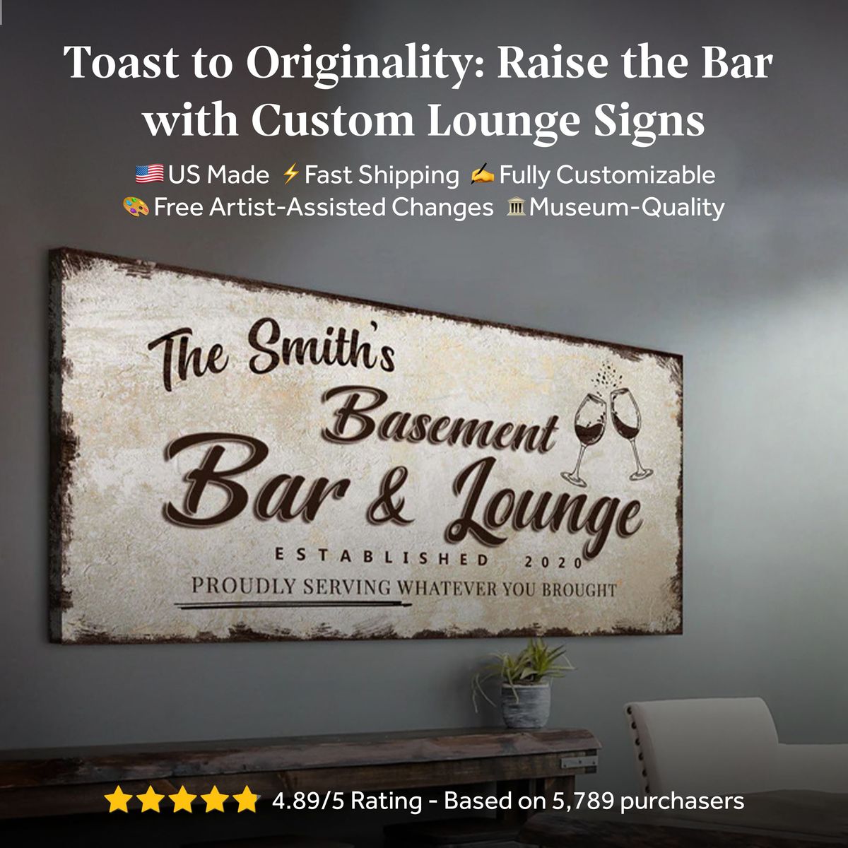 Basement Bar And Lounge Sign X by Tailored Canvases