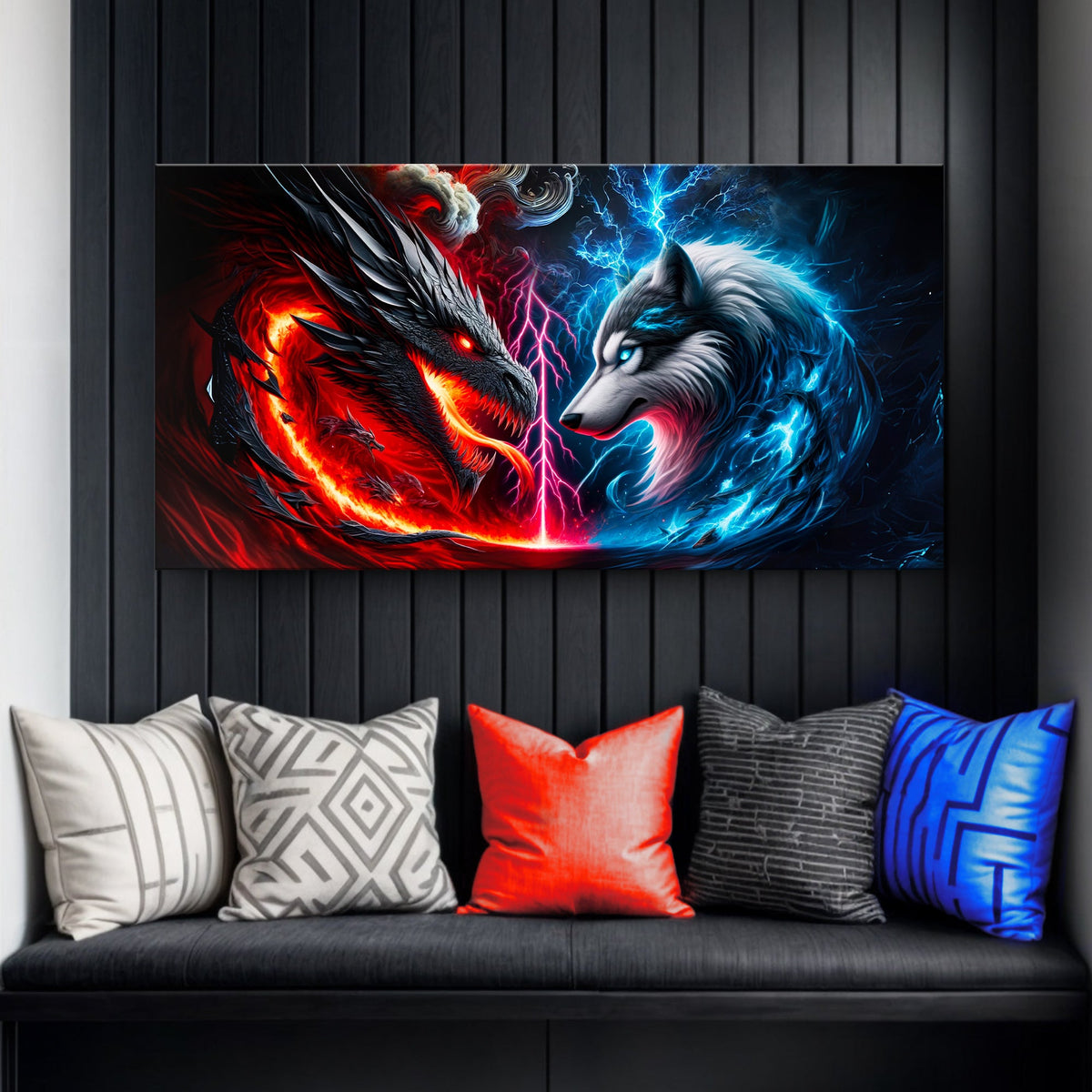 3D Dragon and Wolf Wall Art VI canvas by Tailored Canvases