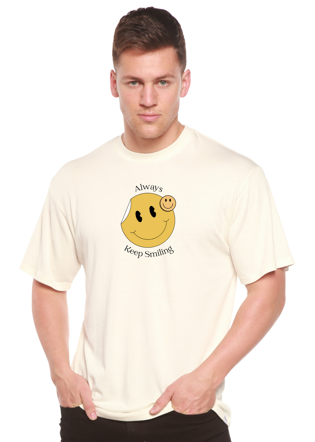 Always Keep Smiling men's short sleeve graphic T-shirt in bamboo viscose and organic cotton