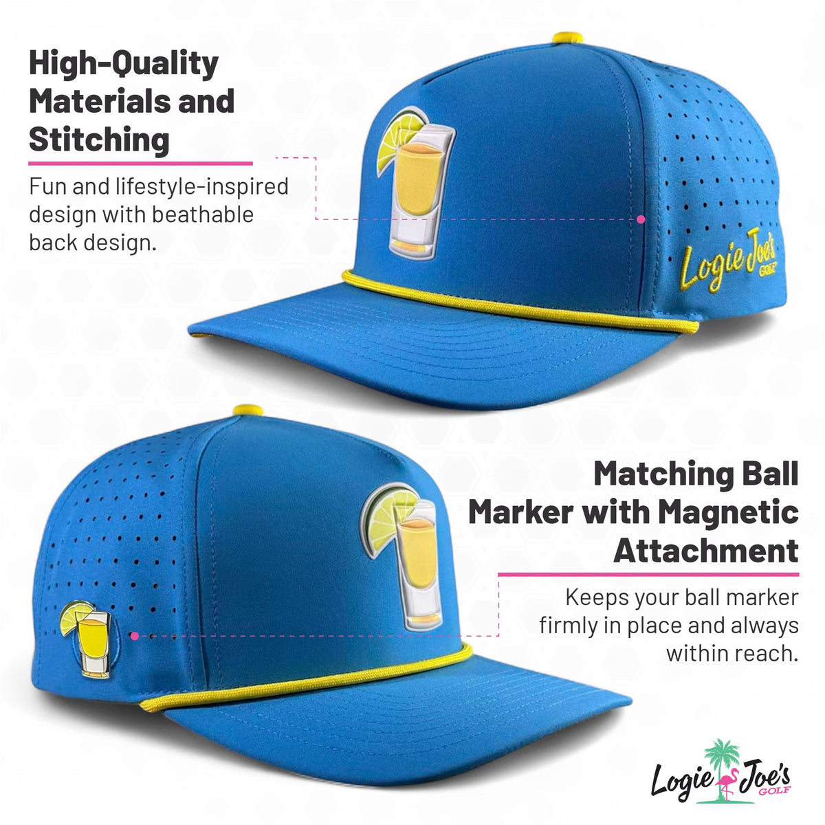 Youth Astronaut Walker Golf Hat | Snapback Cap | Built-in Magnetic Ball Marker Holder + Marker Included | Adjustable Gray | Kids by Logie Joe's Golf