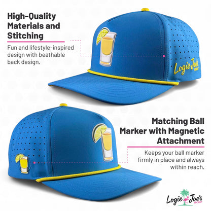 Vintage Cooler Golf Hat | Snapback Cap | Built-in Magnetic Ball Marker Holder + Marker Included | Adjustable White Green Beverages by Logie Joe's Golf