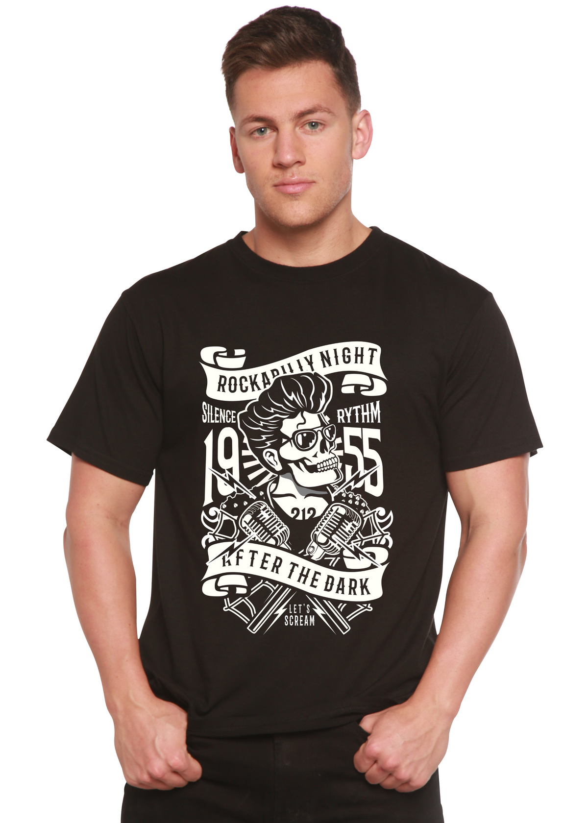 Rockabilly Night men's short sleeve graphic T-shirt in bamboo viscose and organic cotton