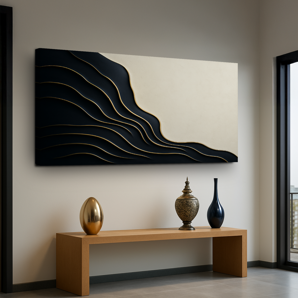 Black and Gold Minimalist Abstract Wall Art by Tailored Canvases