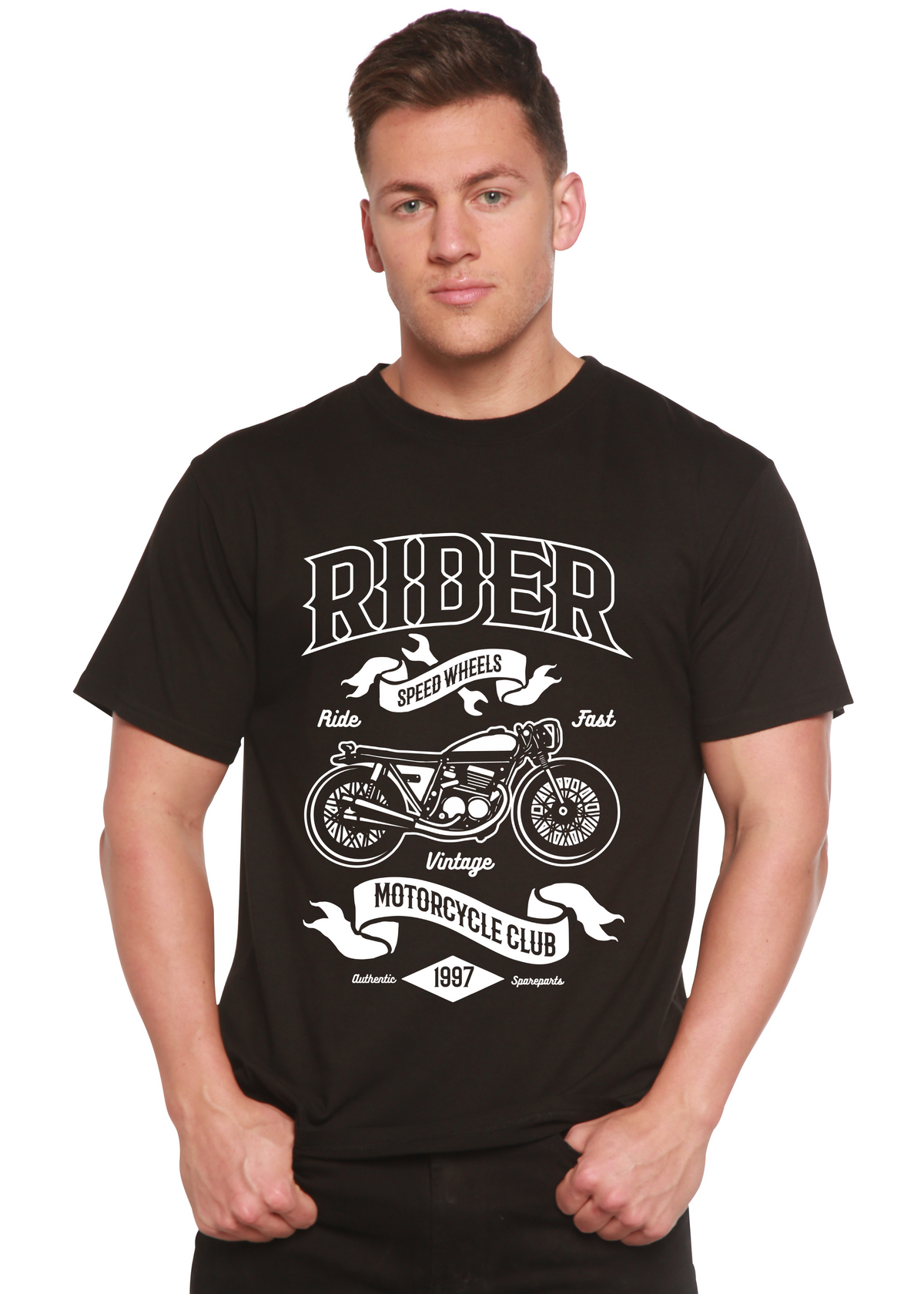 Rider men's short sleeve graphic T-shirt in bamboo viscose and organic cotton