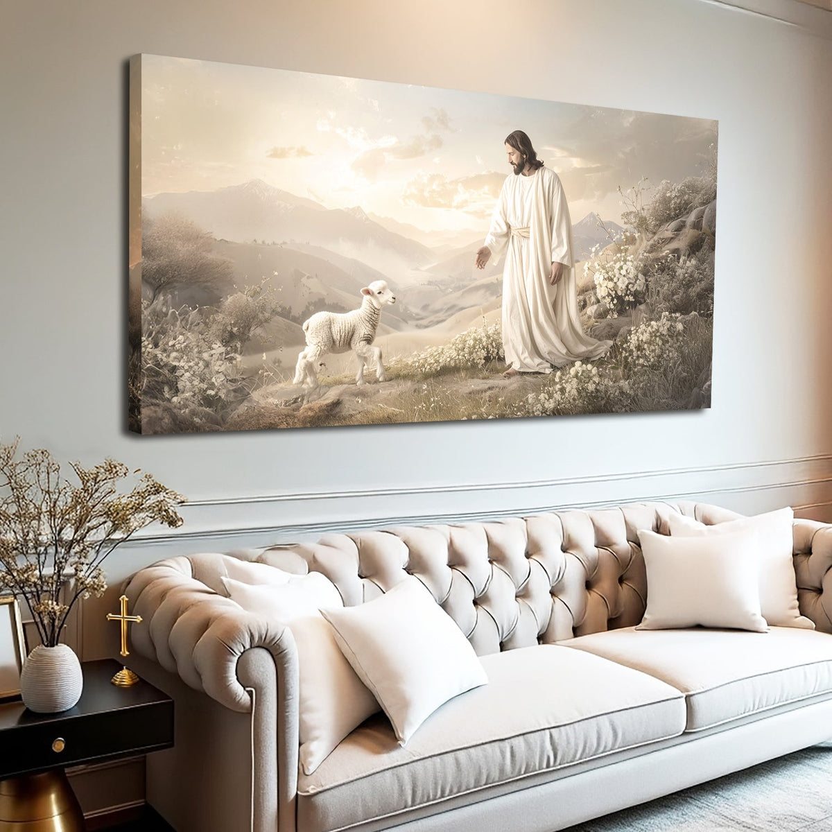 Jesus Protects The Lamb From Wolves Faith Wall Art X by Tailored Canvases