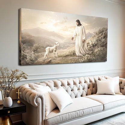 Jesus Protects The Lamb From Wolves Faith Wall Art X by Tailored Canvases