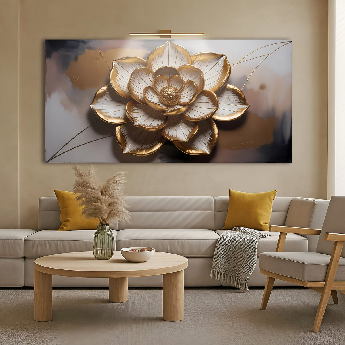Golden Lotus Minimalist Abstract Wall Art by Tailored Canvases