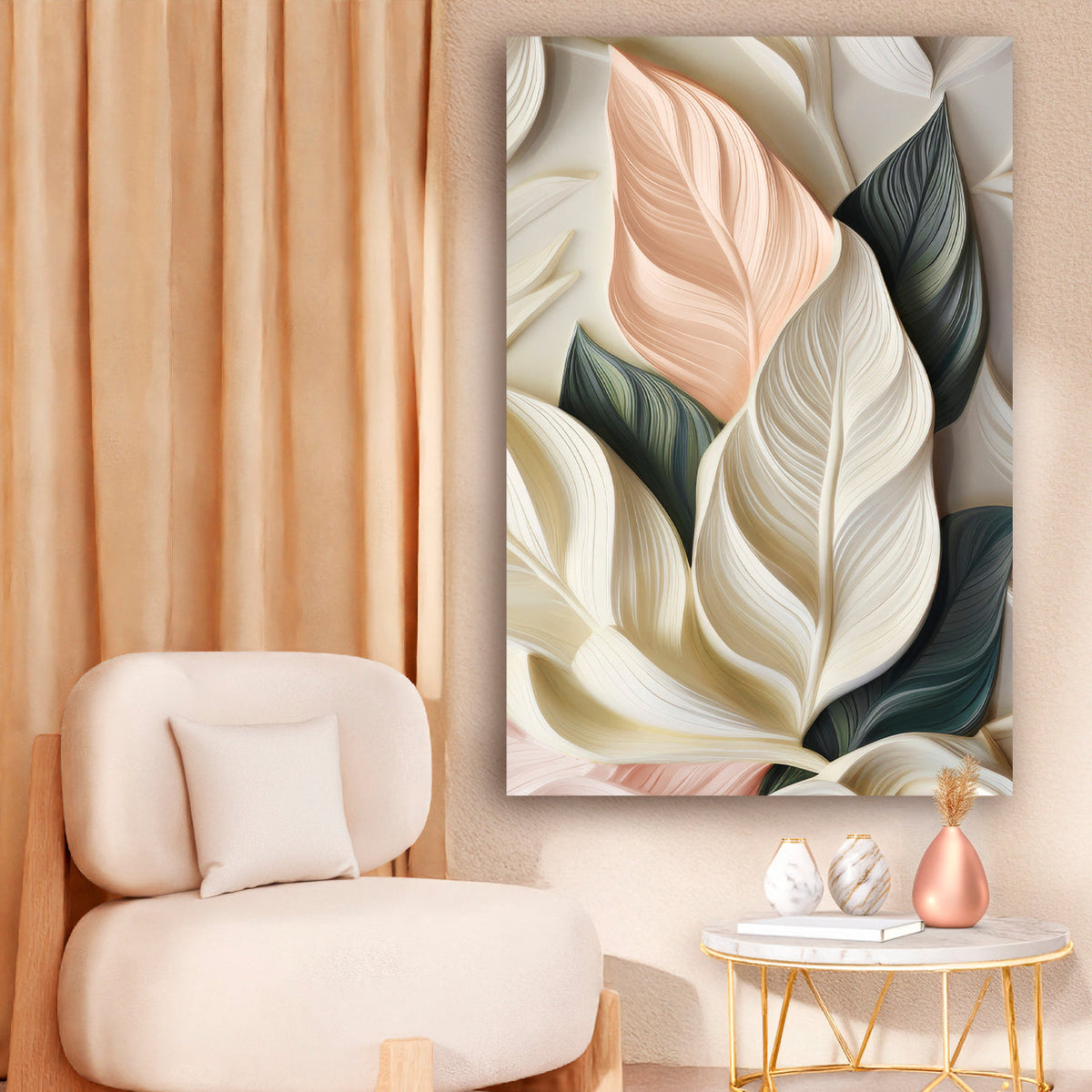 Elegant 3D Pastel Leaf Wall Art by Tailored Canvases
