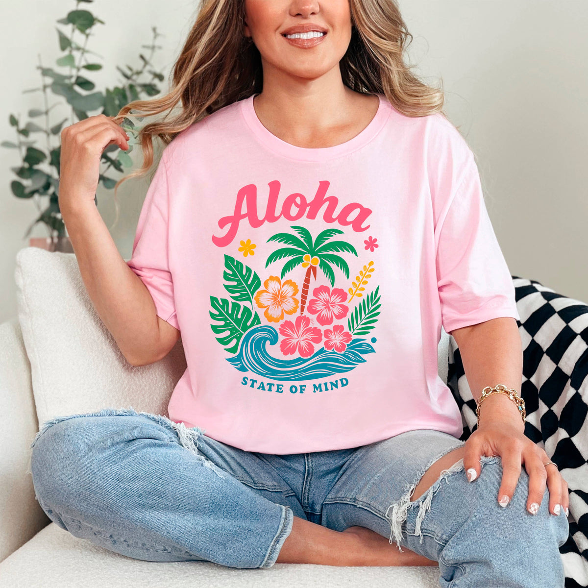 Aloha State of Mind Retro Tropical Graphic Tee Summer Beach by Joyful Moose