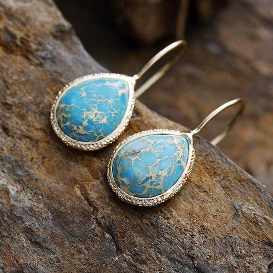 Copper Natural Stone Teardrop Shape Earrings for Women by Mauve Tuna