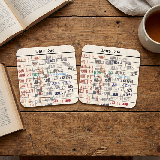 Library Card Coaster - Librarian Gift Set of Coasters - Reading Reader Book - Vintage Library Due Date Card by Joyful Moose