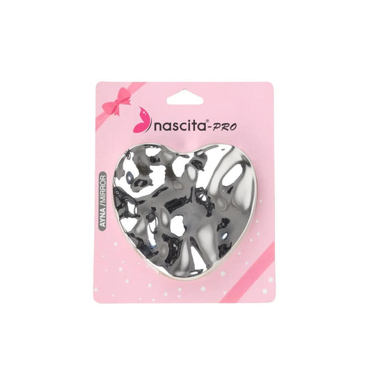 Nascita Metallic Silver Heart Compact Mirror for Purse 1 Count by Beauty Care Bag