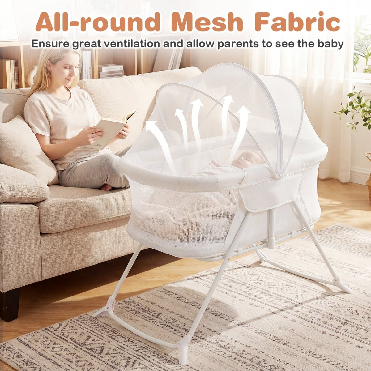 2-in-1 rocking baby bassinet with breathable mesh by GBruno Store, view 8