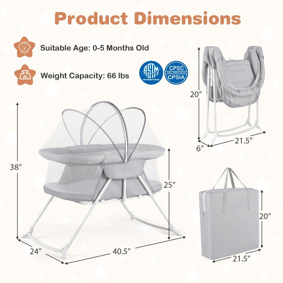 Foldable bedside baby bassinet with mesh sides by GBruno Store, view 13