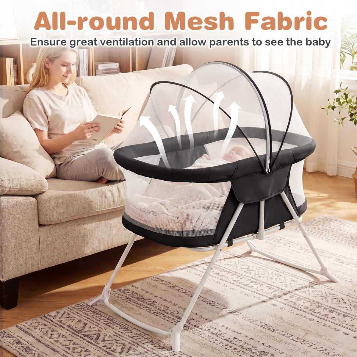 Foldable bedside baby bassinet with mesh sides by GBruno Store, view 22