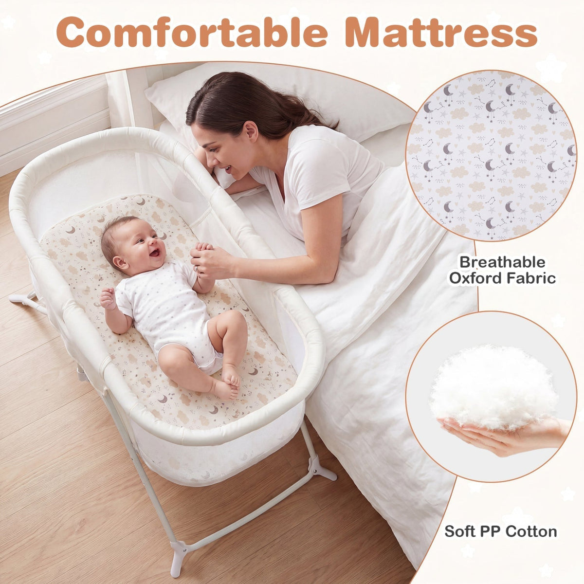 Foldable bedside baby bassinet with mesh sides by GBruno Store, view 9