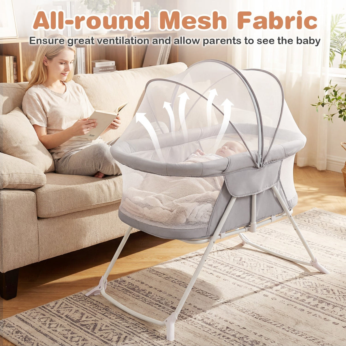 2-in-1 rocking baby bassinet with breathable mesh by GBruno Store, view 15