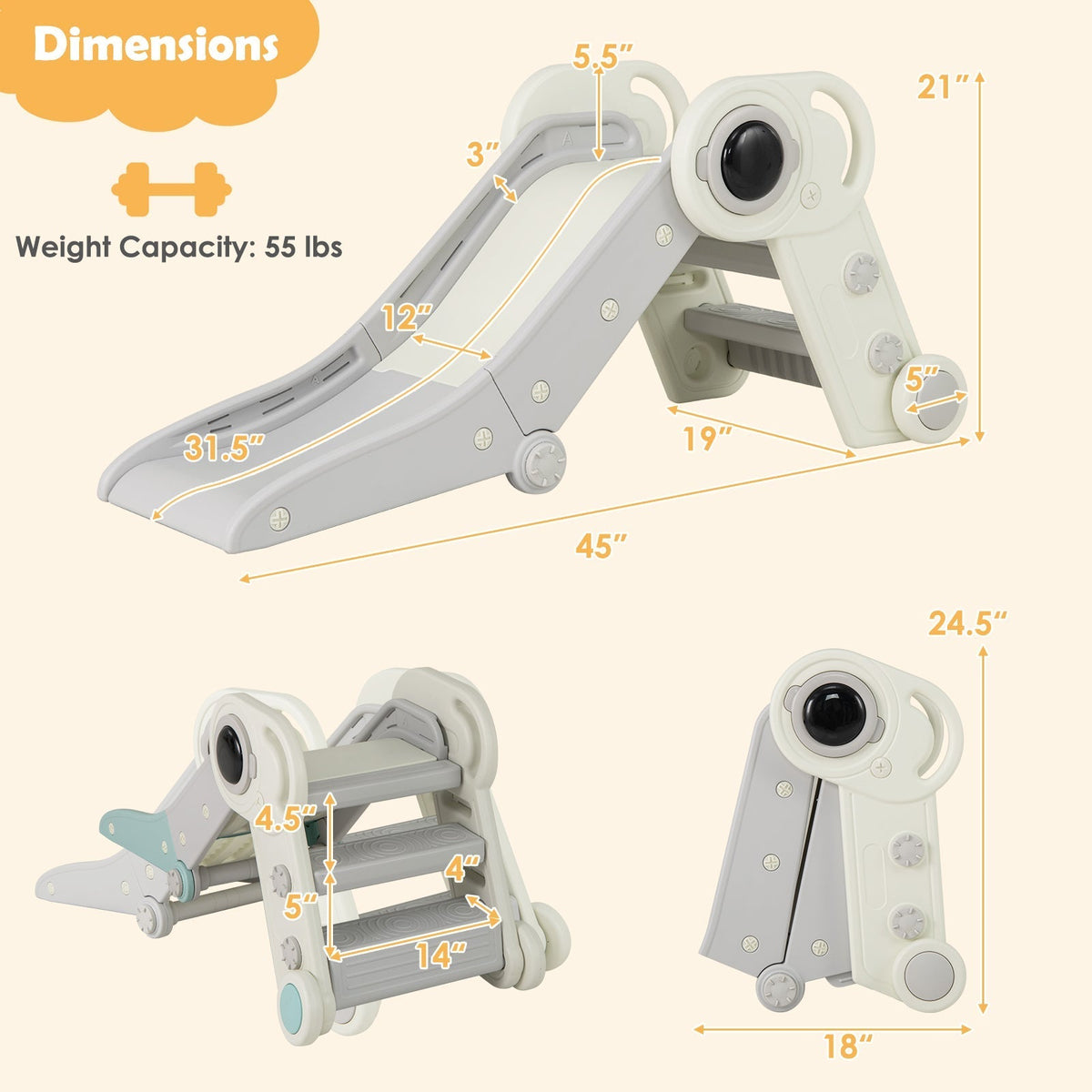 2-in-1 astronaut toddler slide with climber by GBruno Store, view 8