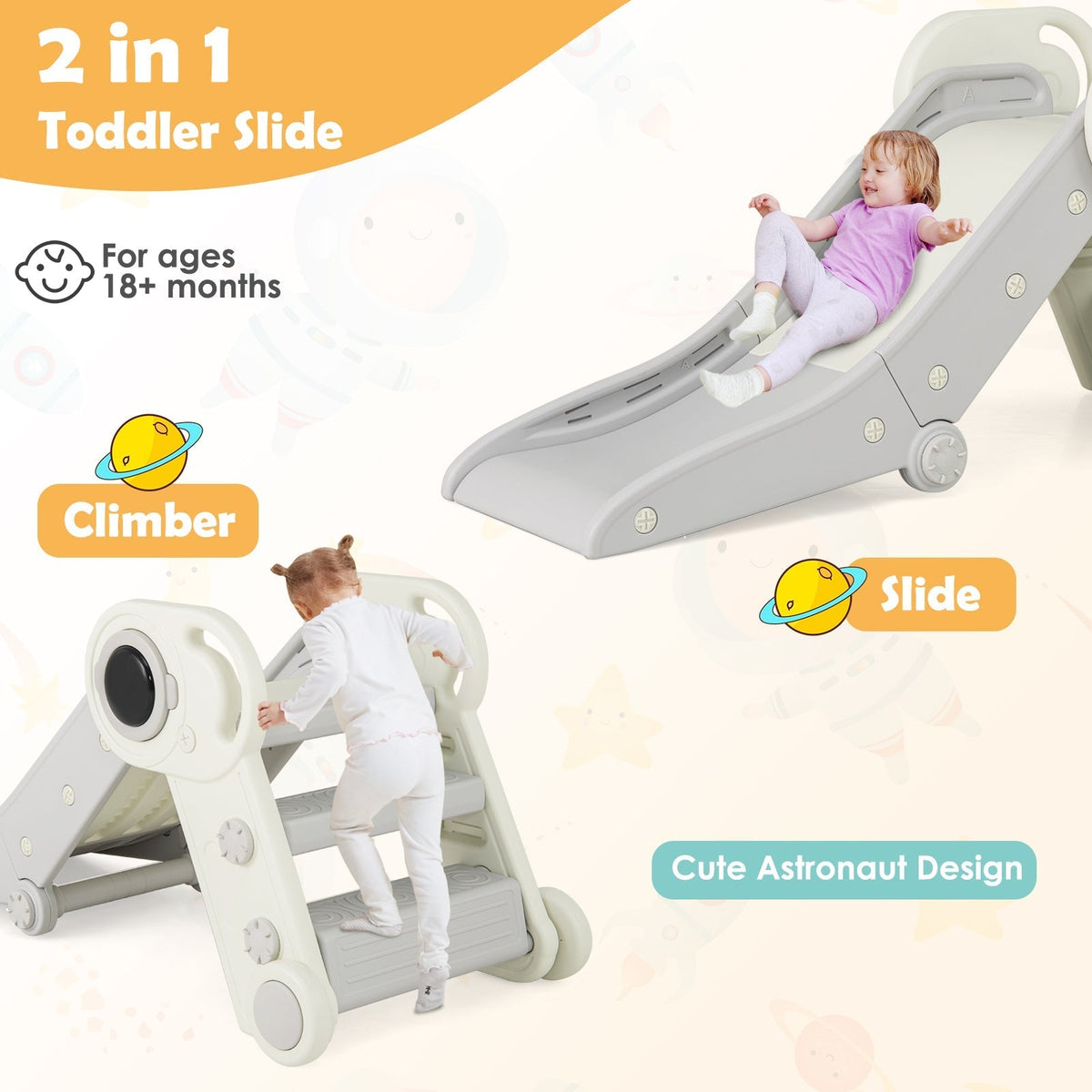 2-in-1 astronaut toddler slide with climber by GBruno Store, view 10