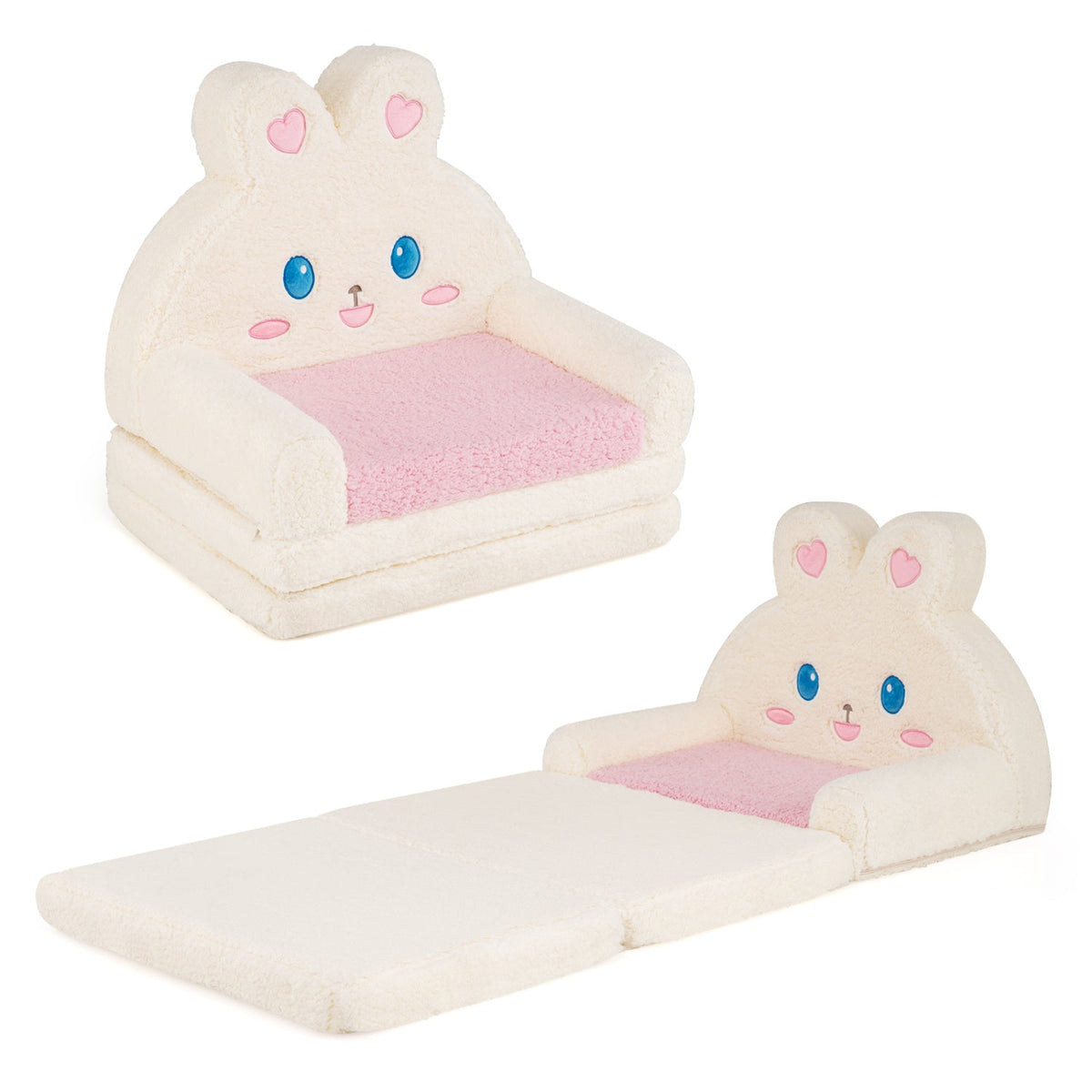 GBruno Store 2-in-1 kids sofa to lounger with pink bunny pattern