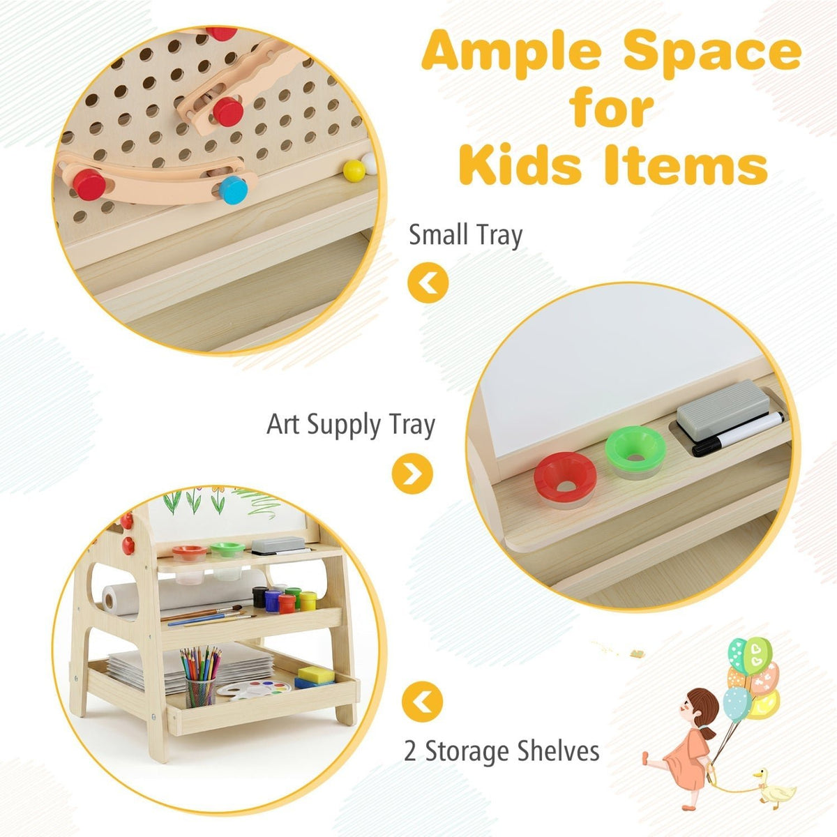 GBruno Store 2-in-1 kids art easel with magnetic whiteboard and marble run, view 7