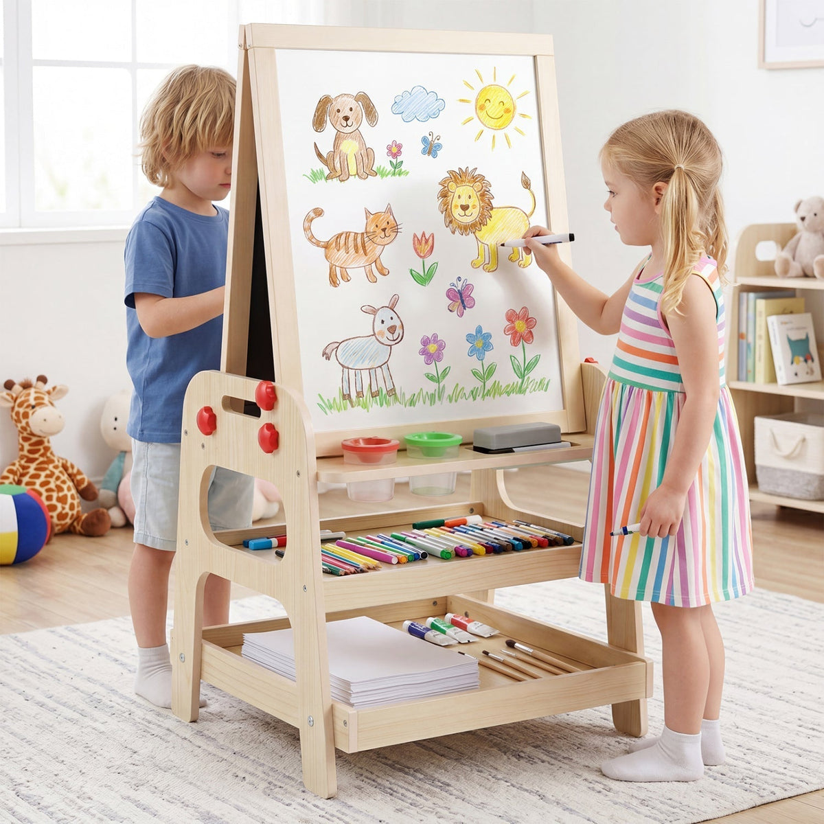GBruno Store 2-in-1 kids art easel with magnetic whiteboard and marble run, view 2