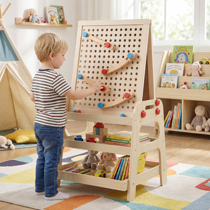GBruno Store 2-in-1 kids art easel with magnetic whiteboard and marble run