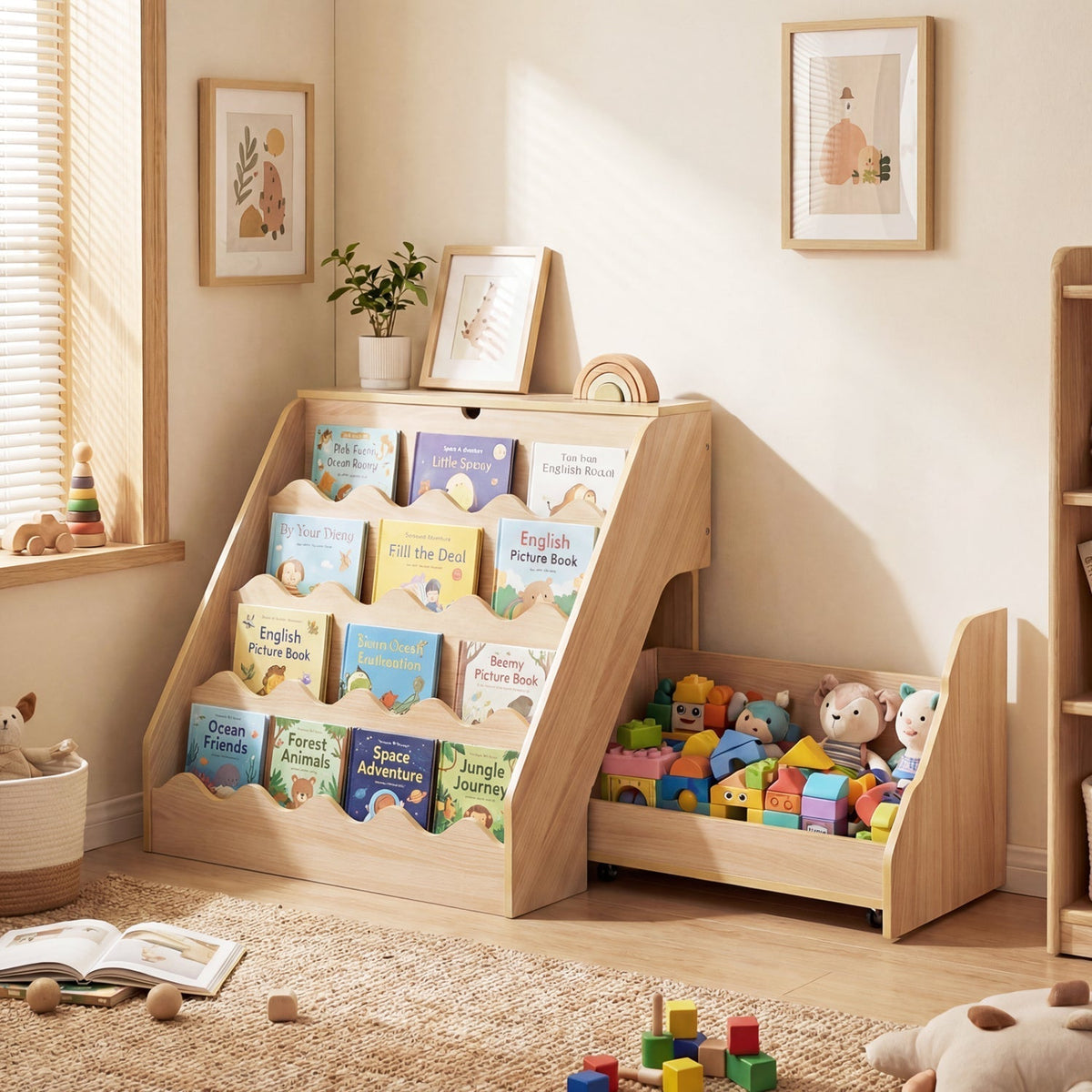 GBruno Store 2-in-1 kids bookshelf and toy storage organizer, view 3