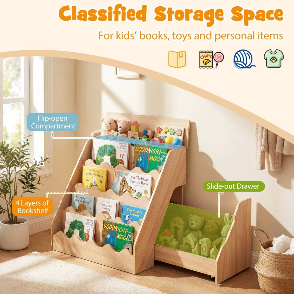 GBruno Store 2-in-1 kids bookshelf and toy storage organizer, view 7