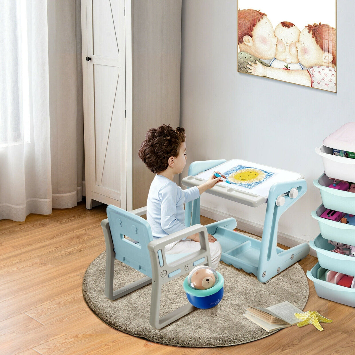 Adjustable kids art table and chair with painting board by GBruno Store, view 22