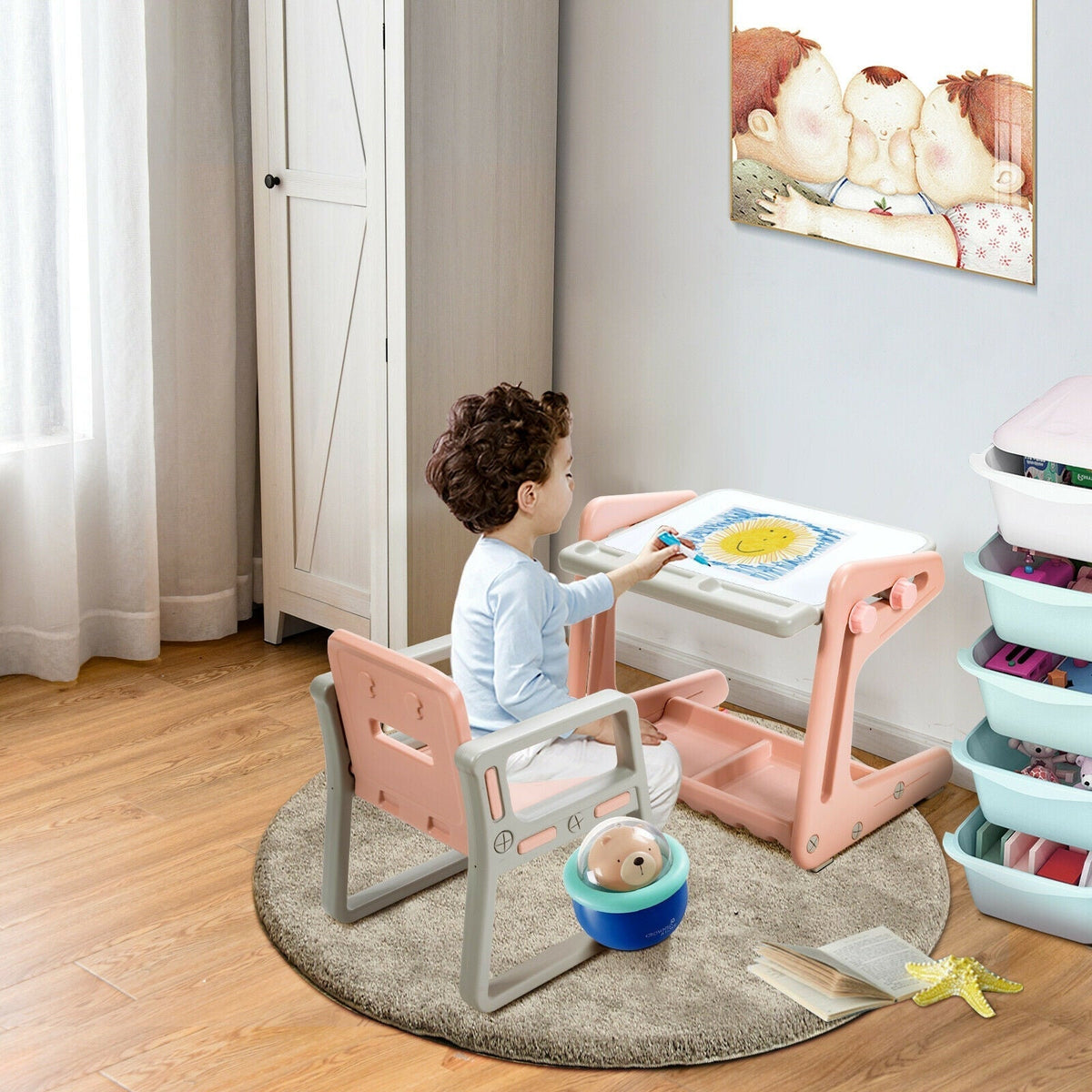 Adjustable kids art table and chair with painting board by GBruno Store, view 24