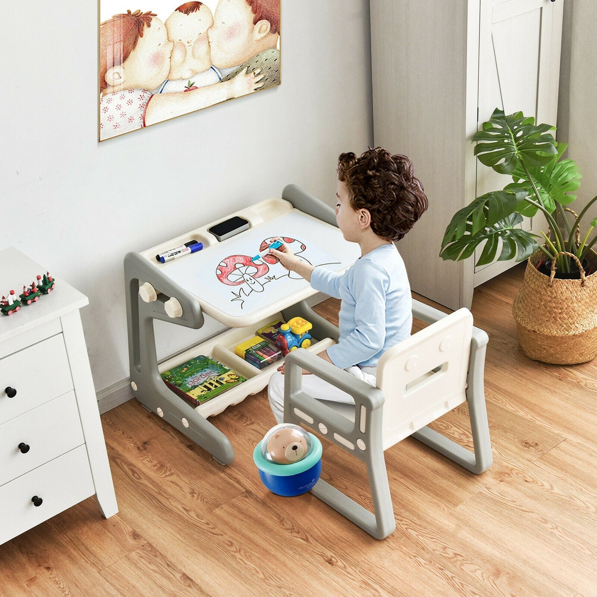 Adjustable kids art table and chair with painting board by GBruno Store