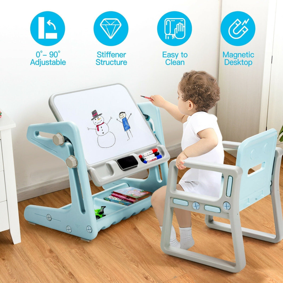 2-in-1 kids easel table and chair set by GBruno Store, view 16