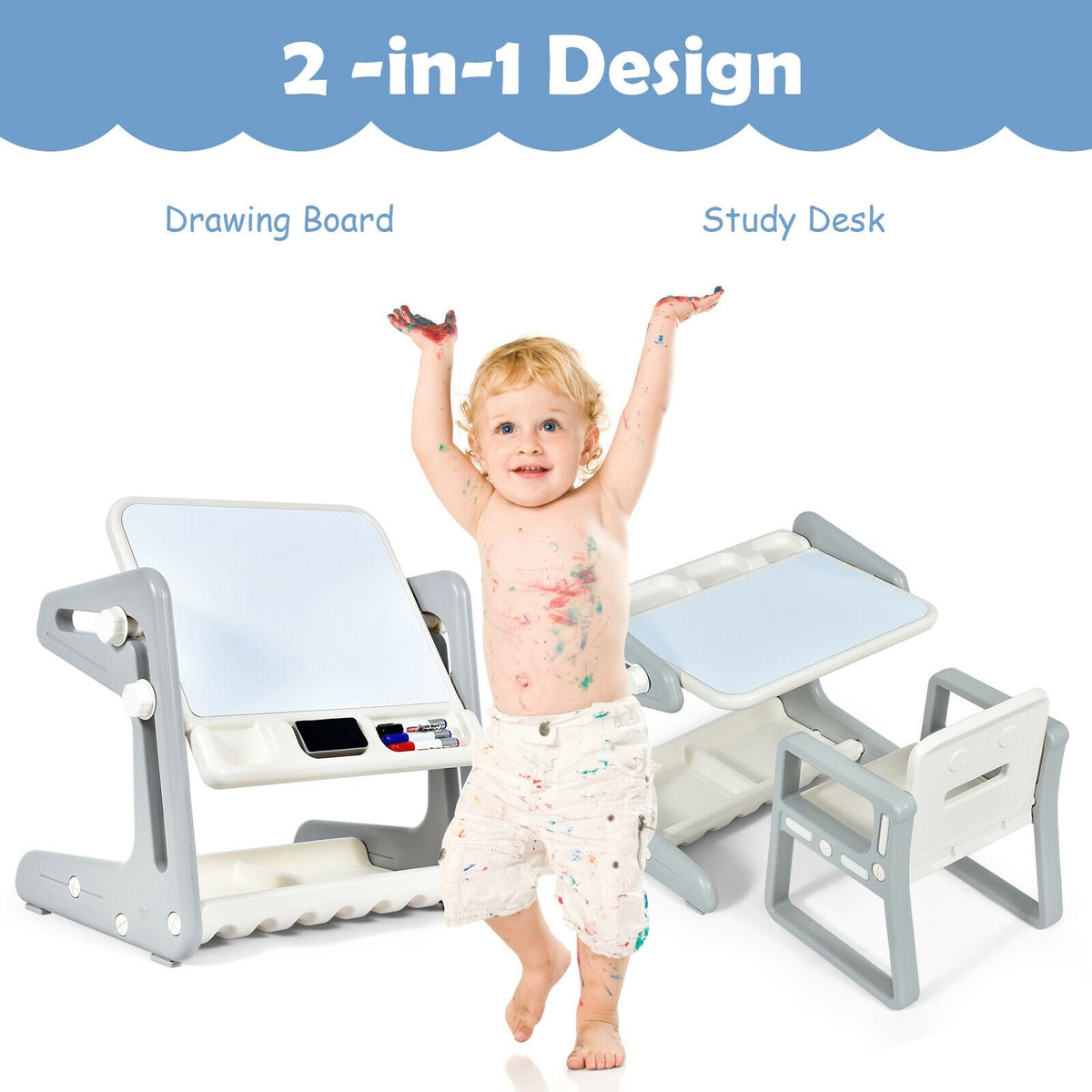 Adjustable kids art table and chair with painting board by GBruno Store, view 20